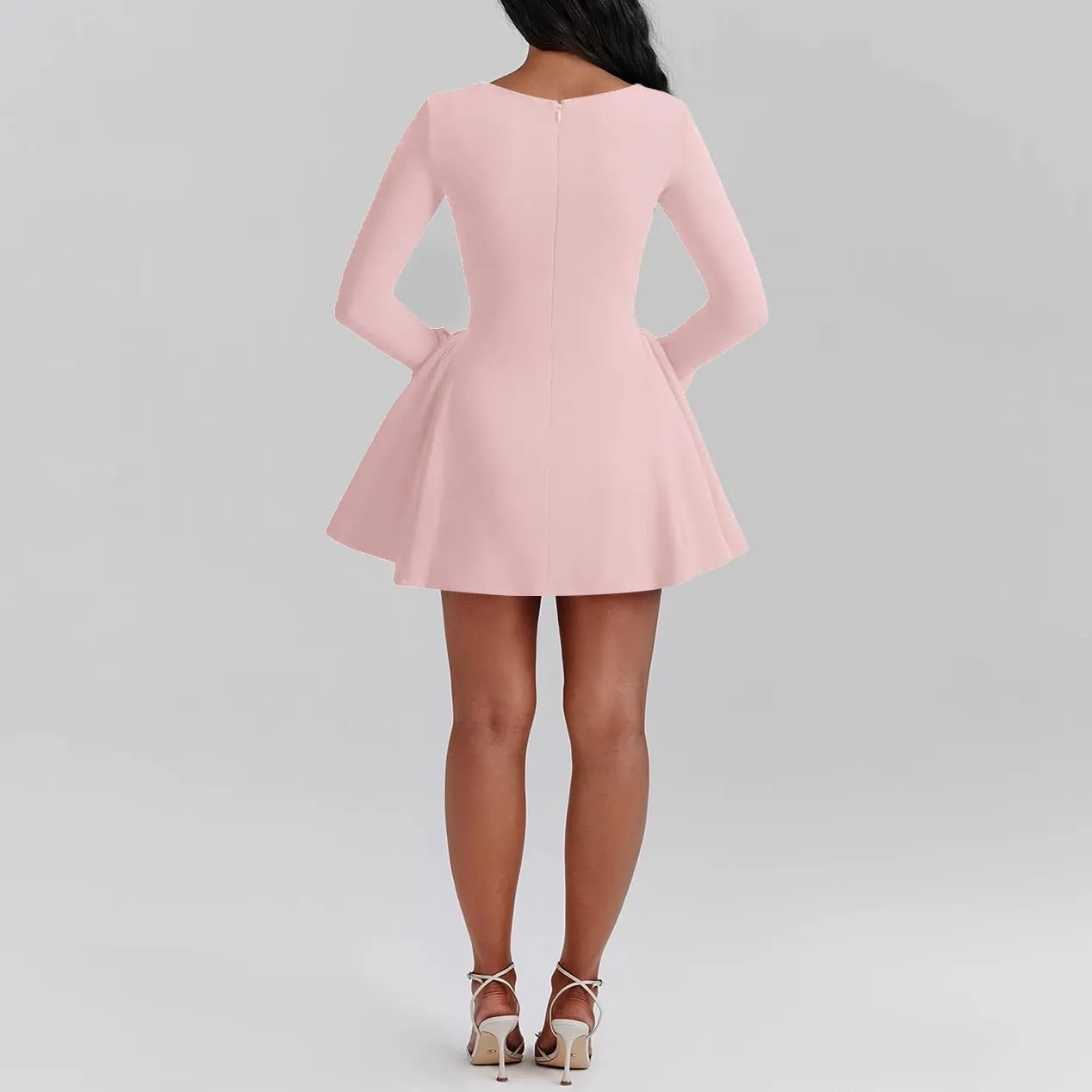Women's Fit and Flare Mini Dress - Long Sleeve Sweetheart Neck Sexy A Line Club Party Going Out Dresses
