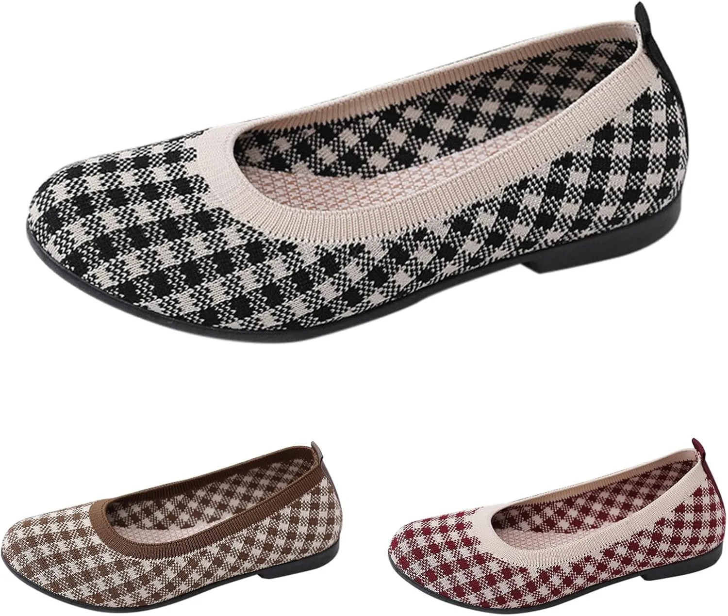 Women's Flat Ballet Shoes Knit Flat Shoes for Women Round Toe Slip on Women Flats for Dressy Casual Office Work Wedding Comfort Soft