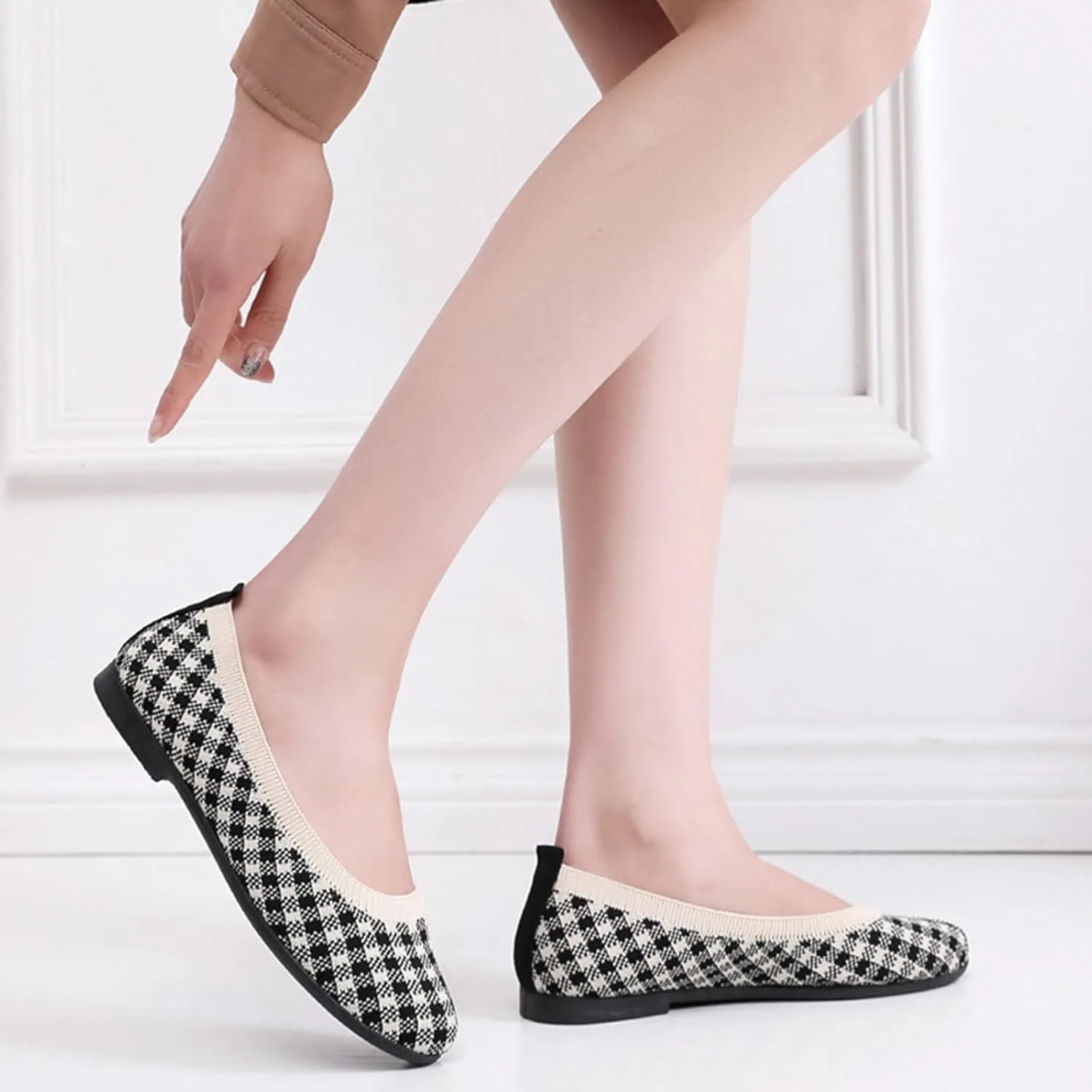 Women's Flat Ballet Shoes Knit Flat Shoes for Women Round Toe Slip on Women Flats for Dressy Casual Office Work Wedding Comfort Soft