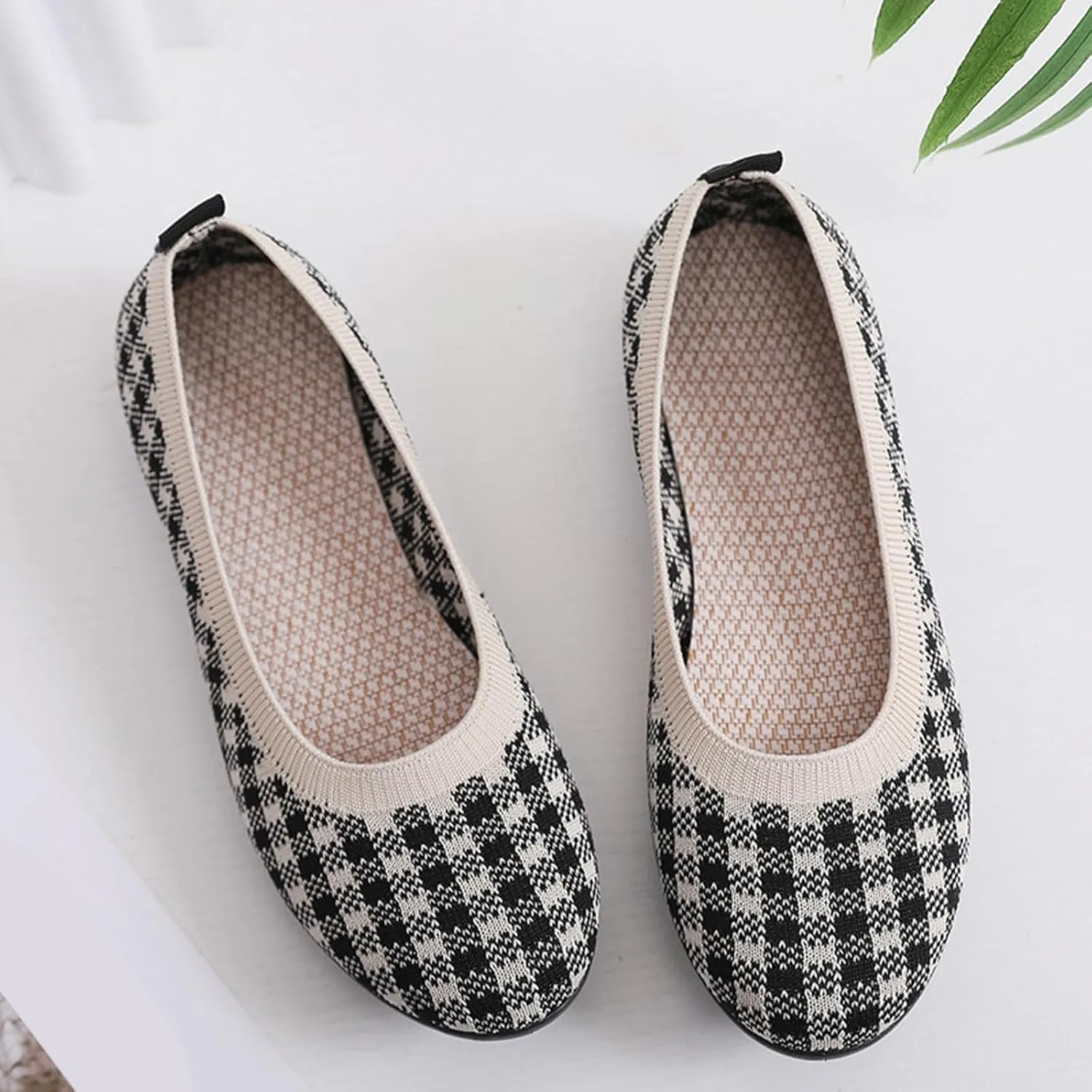 Women's Flat Ballet Shoes Knit Flat Shoes for Women Round Toe Slip on Women Flats for Dressy Casual Office Work Wedding Comfort Soft