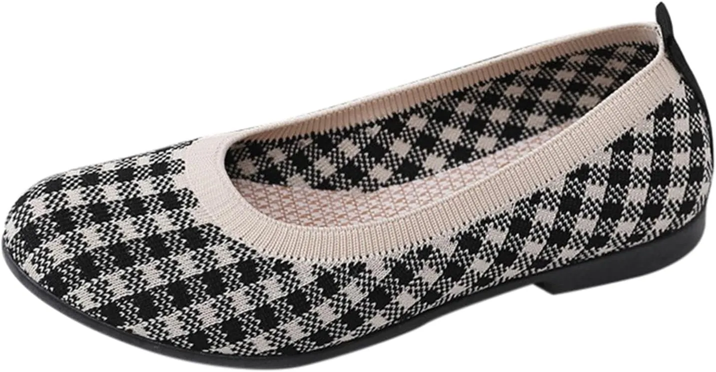 Women's Flat Ballet Shoes Knit Flat Shoes for Women Round Toe Slip on Women Flats for Dressy Casual Office Work Wedding Comfort Soft