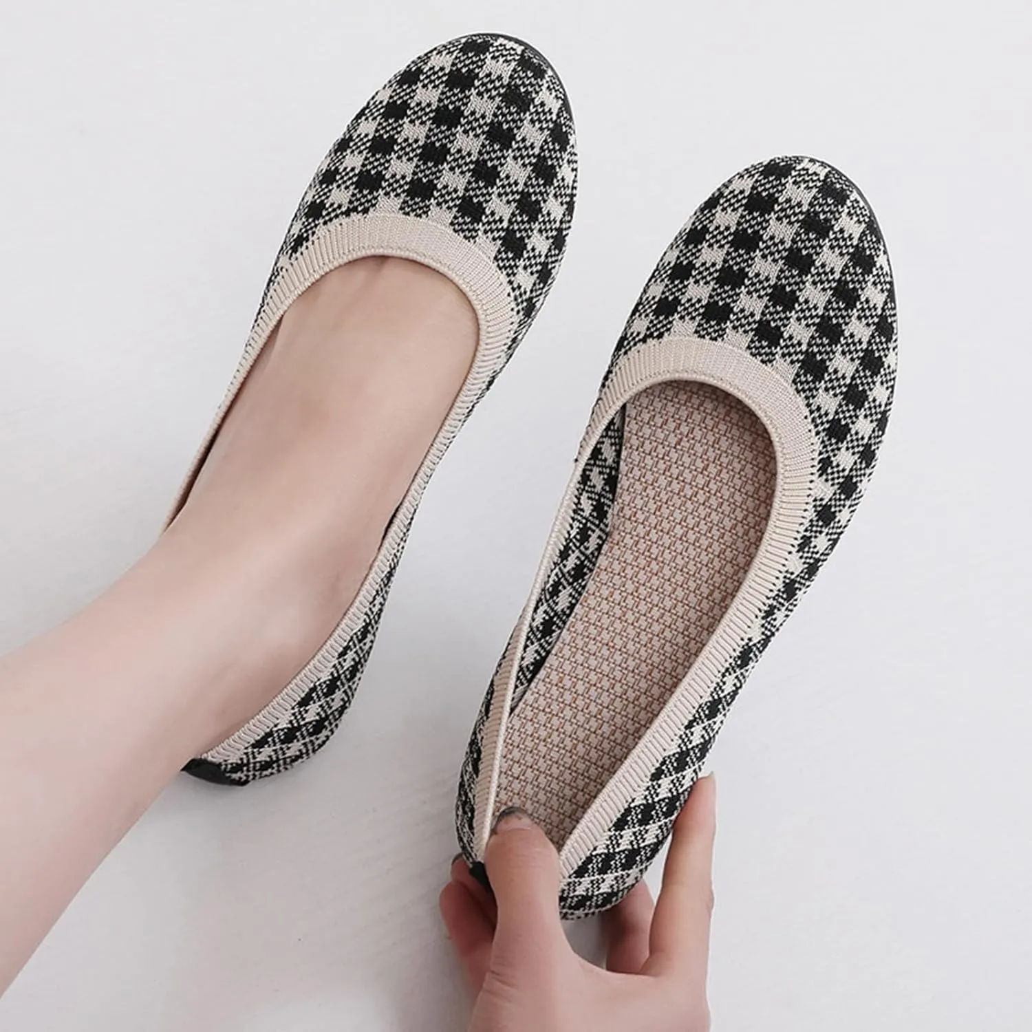 Women's Flat Ballet Shoes Knit Flat Shoes for Women Round Toe Slip on Women Flats for Dressy Casual Office Work Wedding Comfort Soft