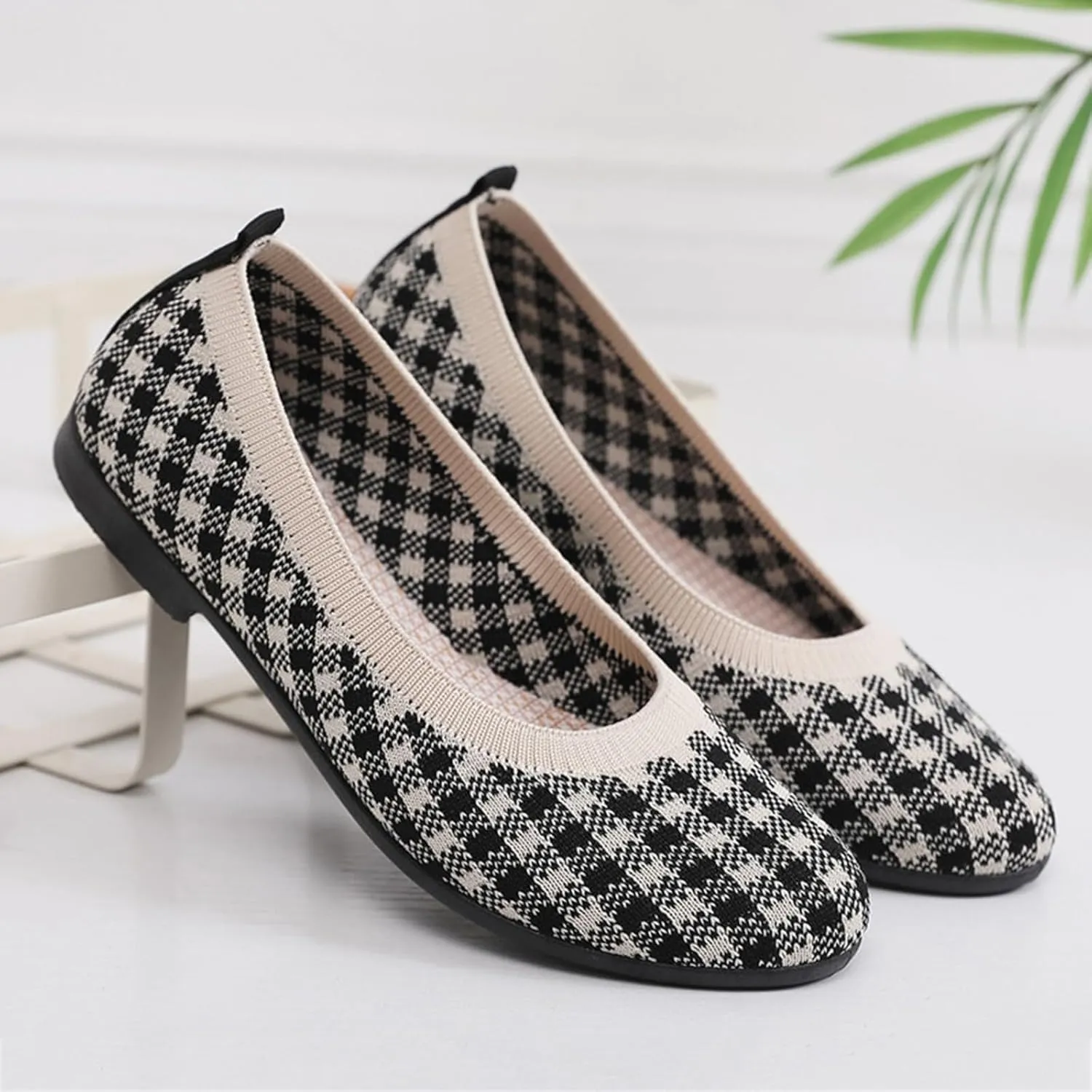Women's Flat Ballet Shoes Knit Flat Shoes for Women Round Toe Slip on Women Flats for Dressy Casual Office Work Wedding Comfort Soft
