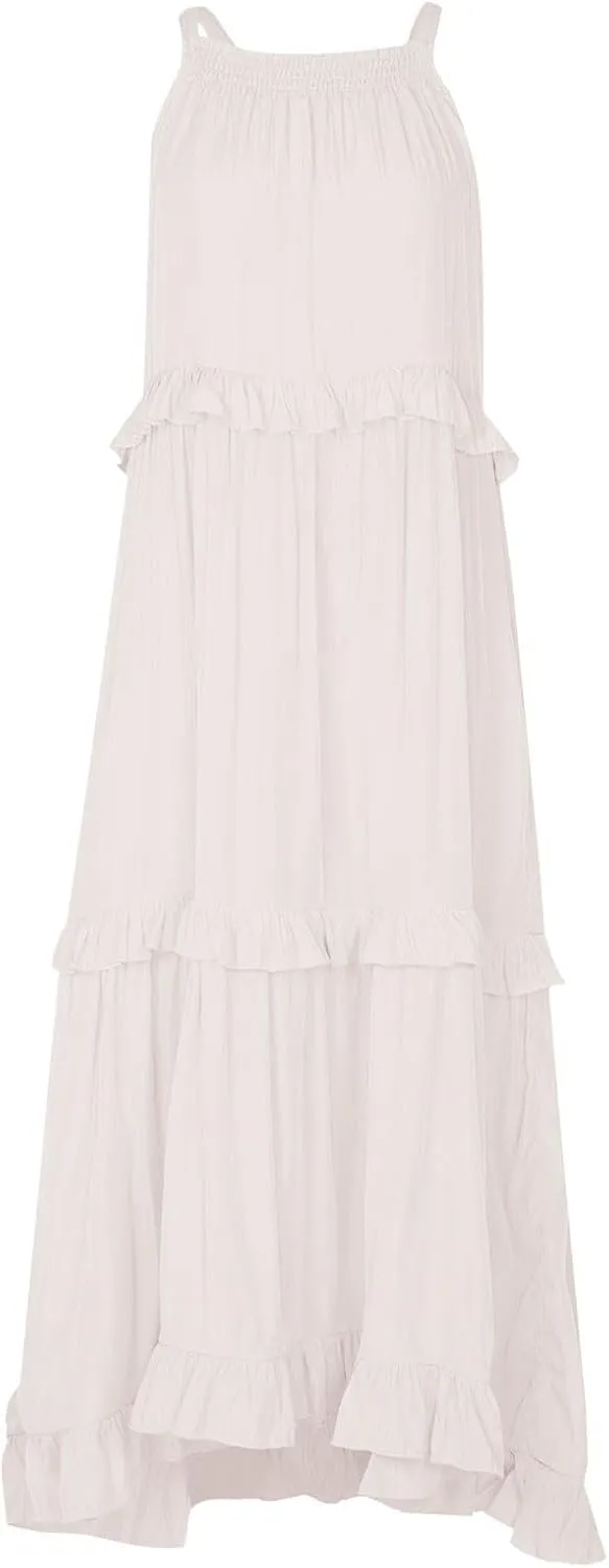 Womens Halter Boho Maxi Dress Summer Sleeveless Flowy Swing Tiered Dress Loose Ruffle Hem Elegant Wedding Guest Dress