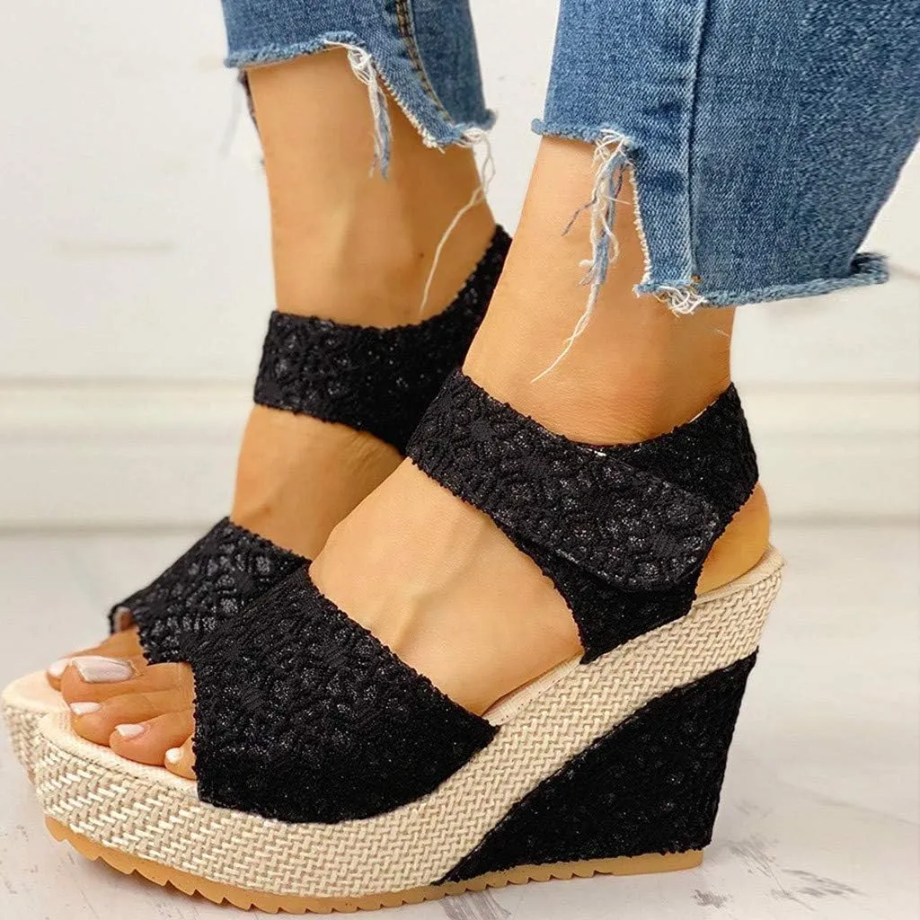 Women's Ladies Platform Wedges Heel Sandals Floral Flower Lace-up Shoes Footwear Women's Water Shoes