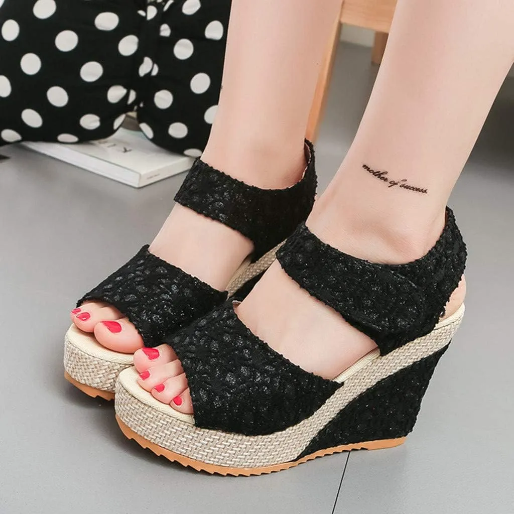 Women's Ladies Platform Wedges Heel Sandals Floral Flower Lace-up Shoes Footwear Women's Water Shoes
