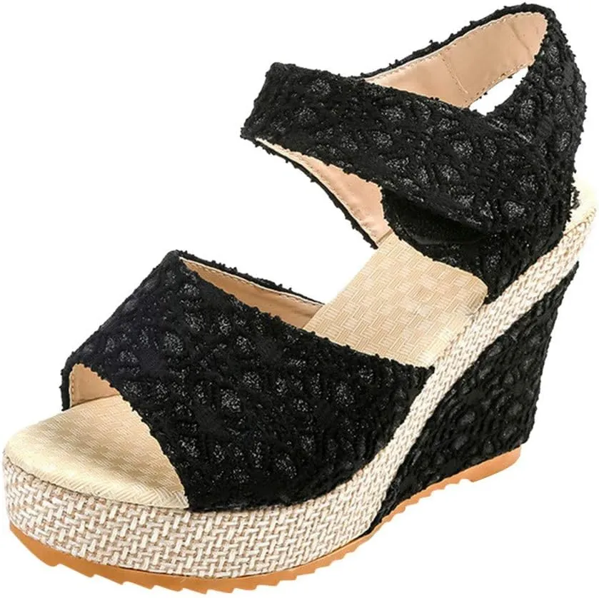 Women's Ladies Platform Wedges Heel Sandals Floral Flower Lace-up Shoes Footwear Women's Water Shoes