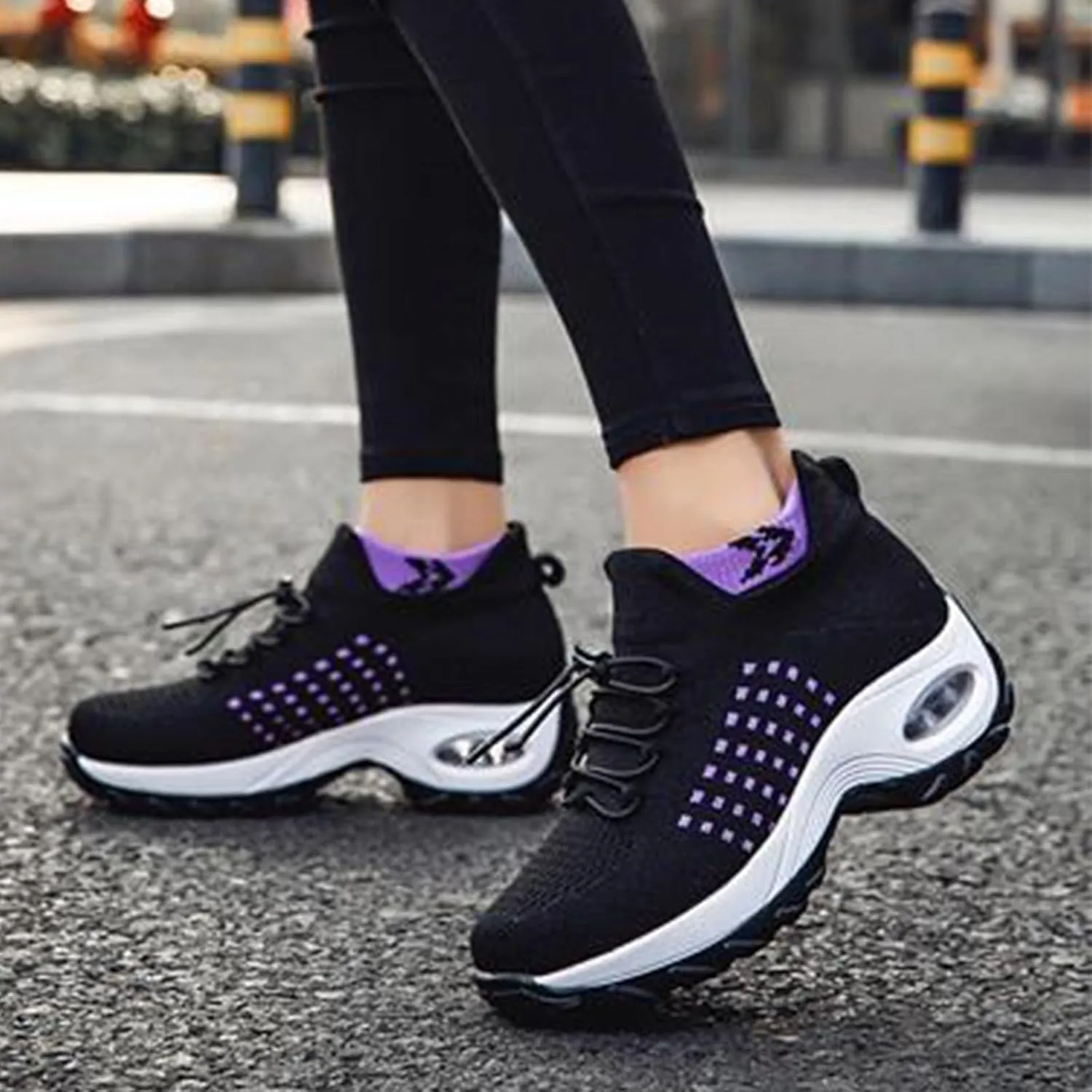 Women's Orthopedic Walking Sneakers Shoes Mesh Knit Stretch Air Cushion Dance Comfortable Slip On Tennis Athletic Shoes