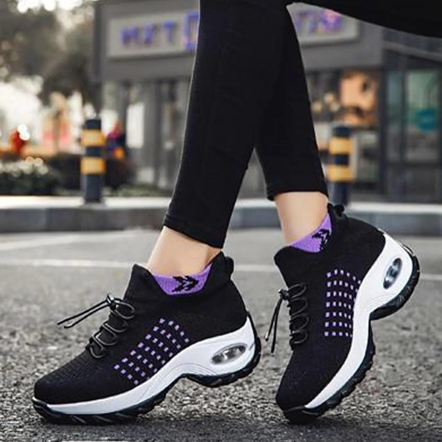 Women's Orthopedic Walking Sneakers Shoes Mesh Knit Stretch Air Cushion Dance Comfortable Slip On Tennis Athletic Shoes