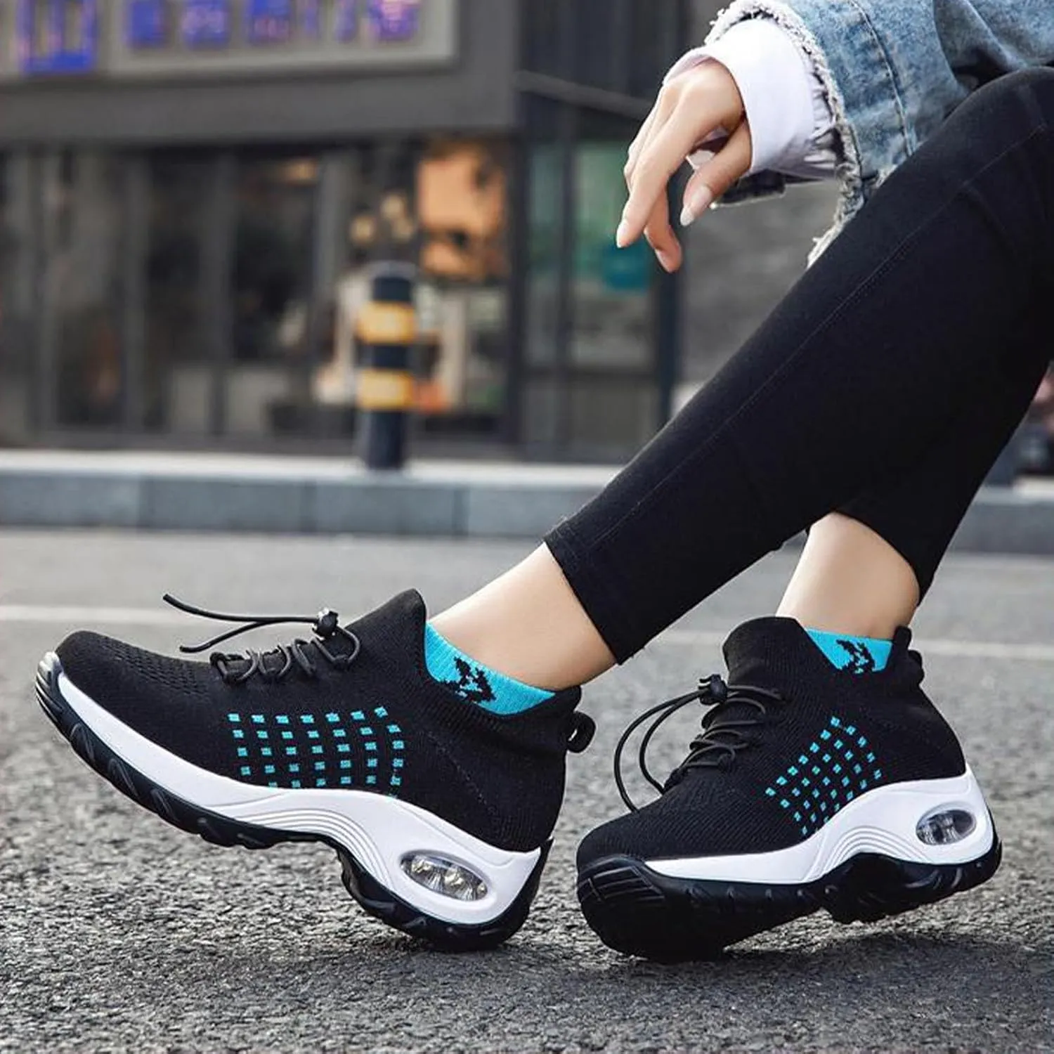 Women's Orthopedic Walking Sneakers Shoes Mesh Knit Stretch Air Cushion Dance Comfortable Slip On Tennis Athletic Shoes