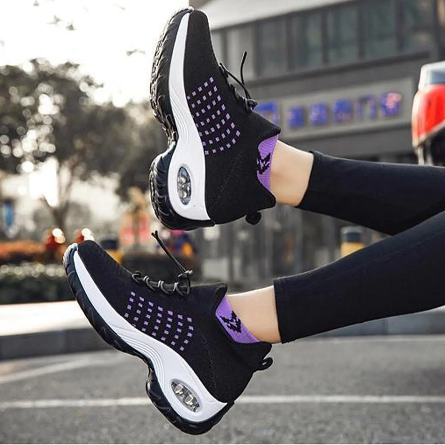 Women's Orthopedic Walking Sneakers Shoes Mesh Knit Stretch Air Cushion Dance Comfortable Slip On Tennis Athletic Shoes