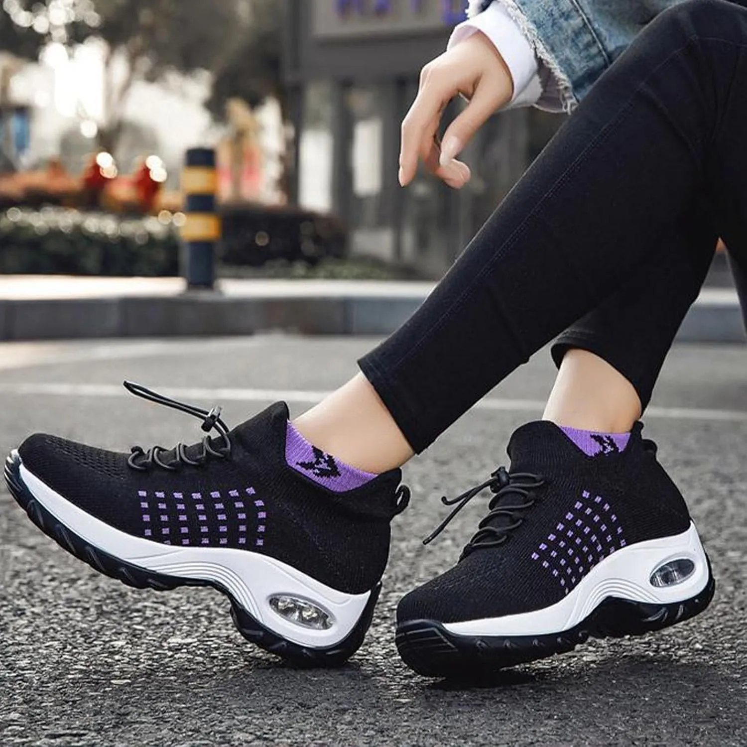 Women's Orthopedic Walking Sneakers Shoes Mesh Knit Stretch Air Cushion Dance Comfortable Slip On Tennis Athletic Shoes