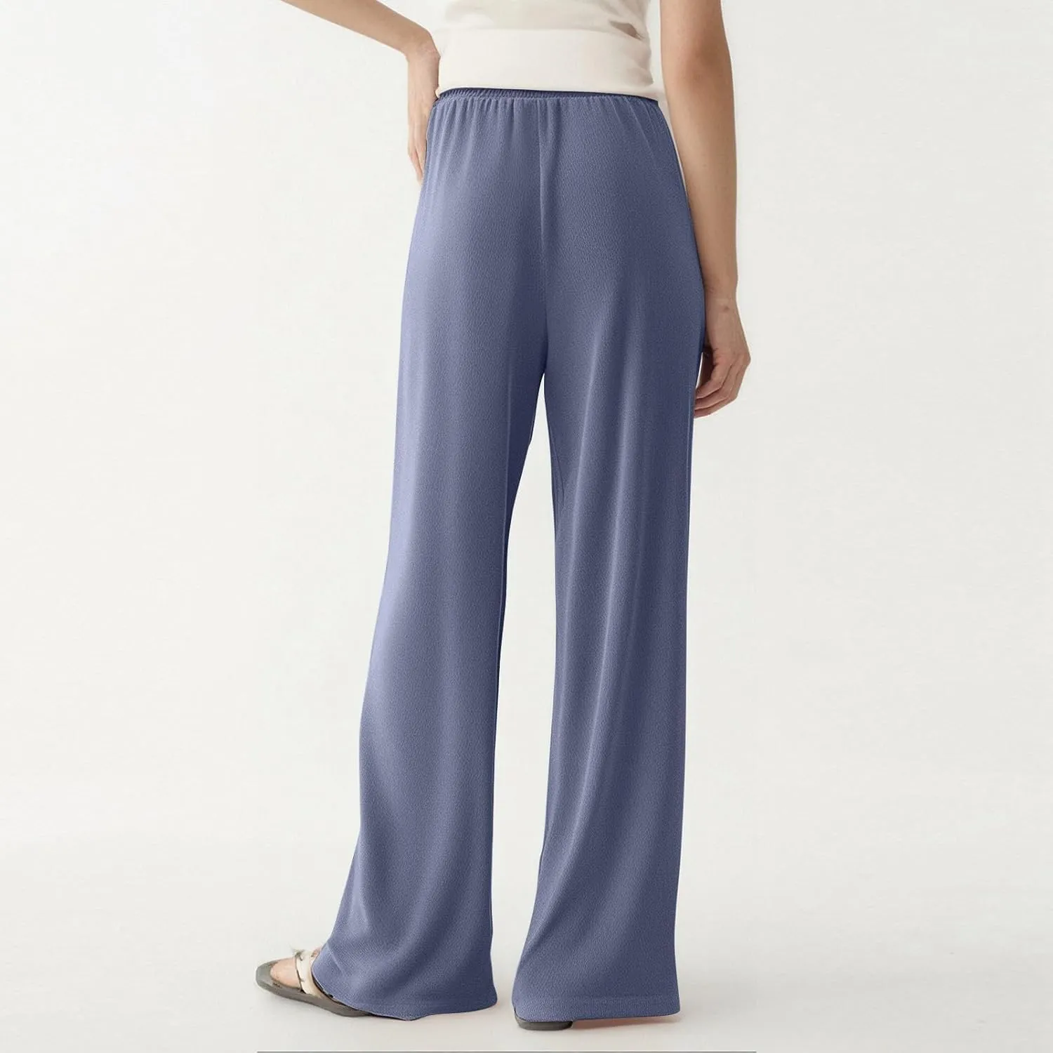 Women's Pants Casual Long Wide Leg High Waisted Trousers Loose Fit Drawstring Pleated Pull On Vacation Trousers