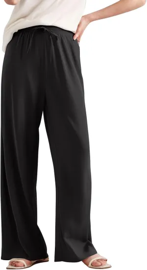 Women's Pants Wide Leg High Waisted Trousers Dressy Casual Drawstring Pleated Pull On Vacation Pants