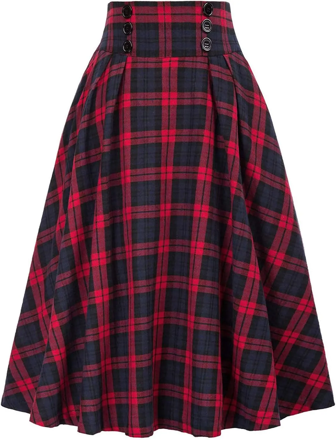 Womens Plaid Skirt for Womens High Waist Aline Pleated Midi Skirts Vintage Skirts A Line Pleated Skirt