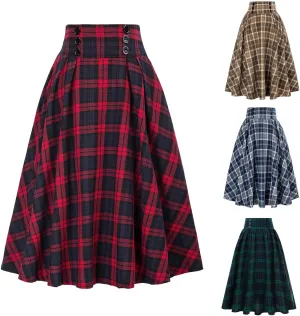 Womens Plaid Skirt for Womens High Waist Aline Pleated Midi Skirts Vintage Skirts A Line Pleated Skirt