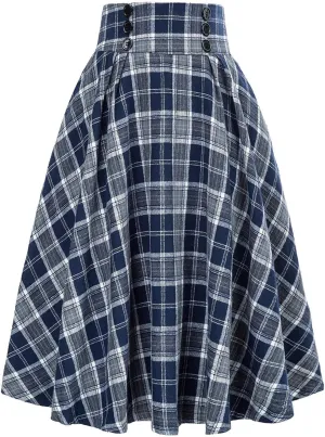 Womens Plaid Skirt for Womens High Waist Aline Pleated Midi Skirts Vintage Skirts A Line Pleated Skirt