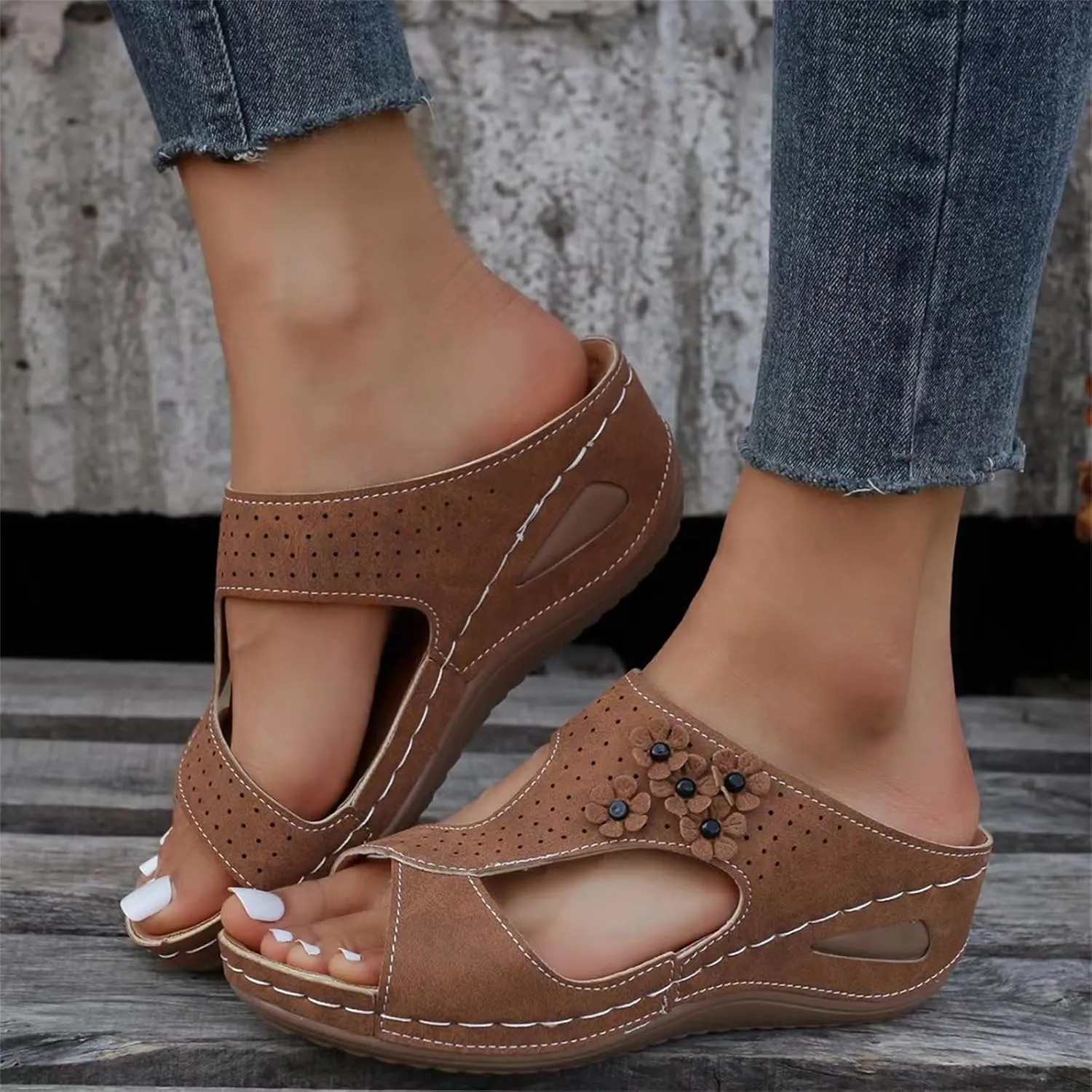 Women's Sandals Comfortable Cute Orthotic Slides Orthopedic Slippers Dressy Summer Beach Walking Flip Flops with Arch Support