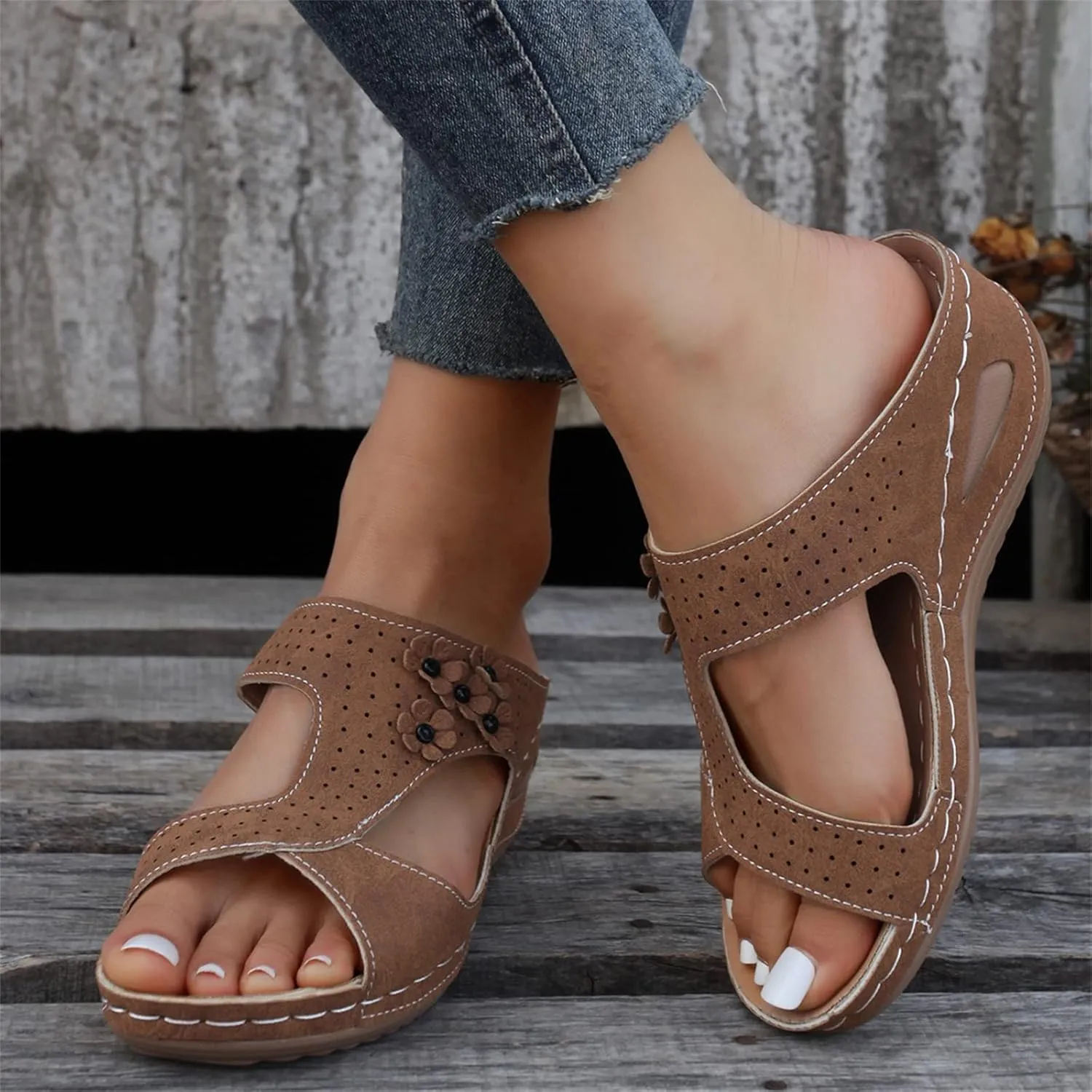 Women's Sandals Comfortable Cute Orthotic Slides Orthopedic Slippers Dressy Summer Beach Walking Flip Flops with Arch Support