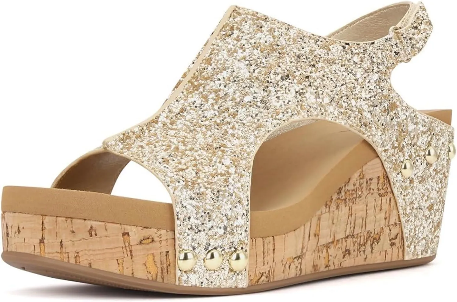 Women's Sandals Comfortable Walking Wedge Sandals Dressy Summer Open Toe Slip on Casual Sparkly Glitter Platform Dress Shoes