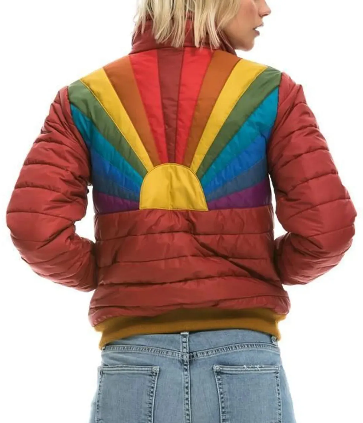 Women’s Satin Rainbow Sunburst Bomber Jacket