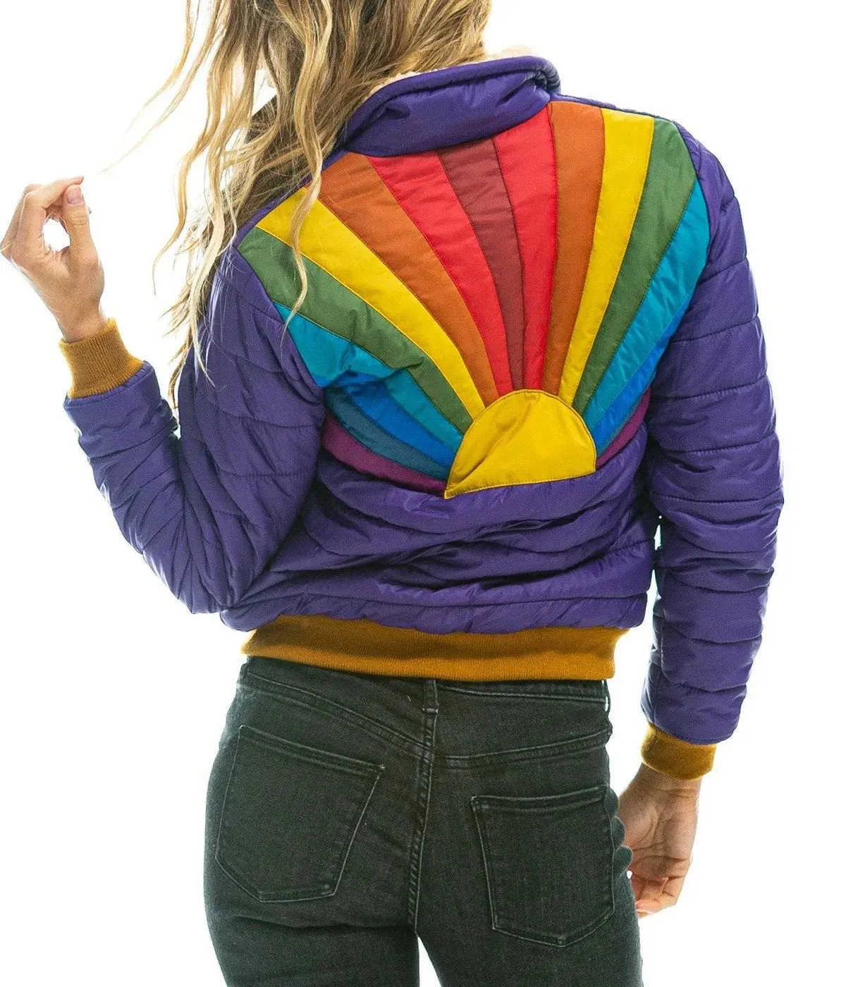 Women’s Satin Rainbow Sunburst Bomber Jacket
