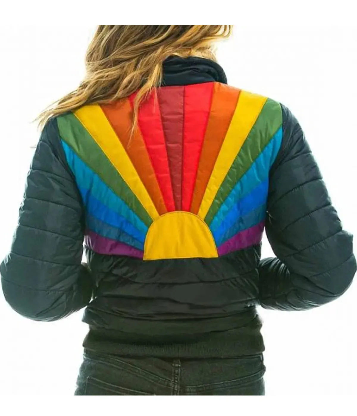 Women’s Satin Rainbow Sunburst Bomber Jacket