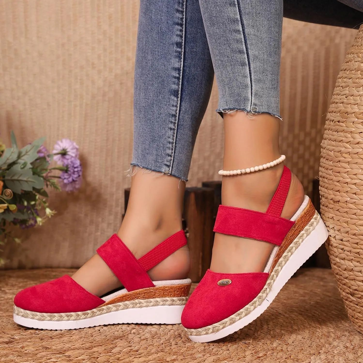 Women's Shoes Wedge High Heel Sandals Solid Color Fashion Sandals