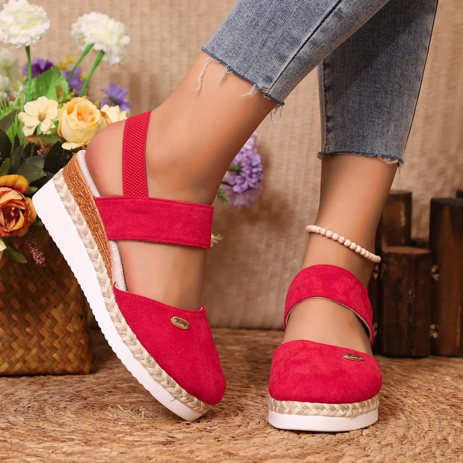 Women's Shoes Wedge High Heel Sandals Solid Color Fashion Sandals
