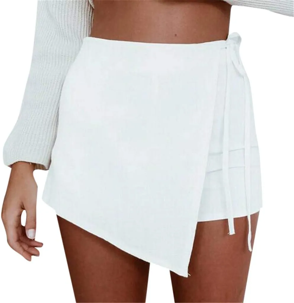 Womens Skorts Shorts Skirt High Waisted Casual Irregular Flanging Wrap Culottes Wool Skirt