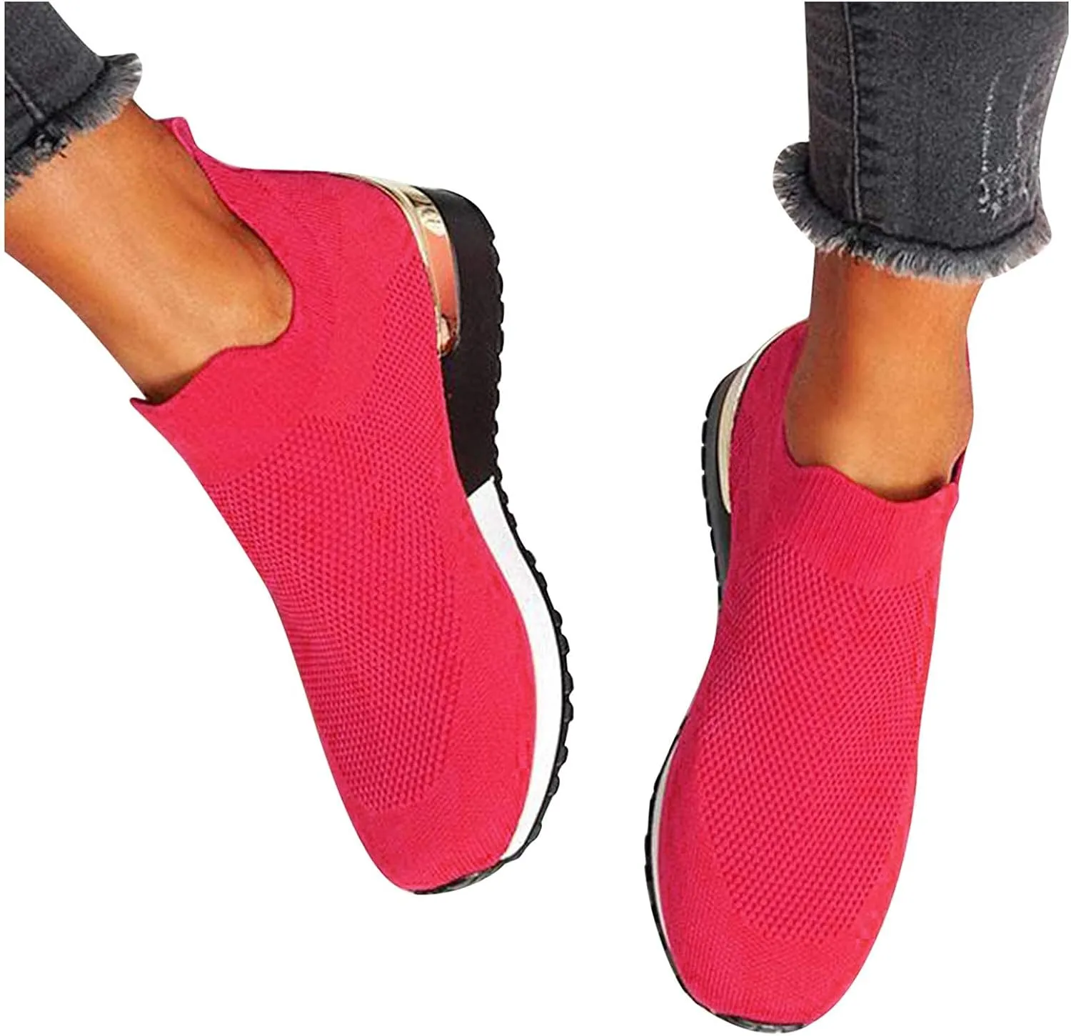 Womens Sneakers Non Slip Work Shoes Women Lightweight Breathable Knit Mesh Sock Flats Fashion Non Slip Workout Shoes for Hike Walk Yoga Dance Outdoors