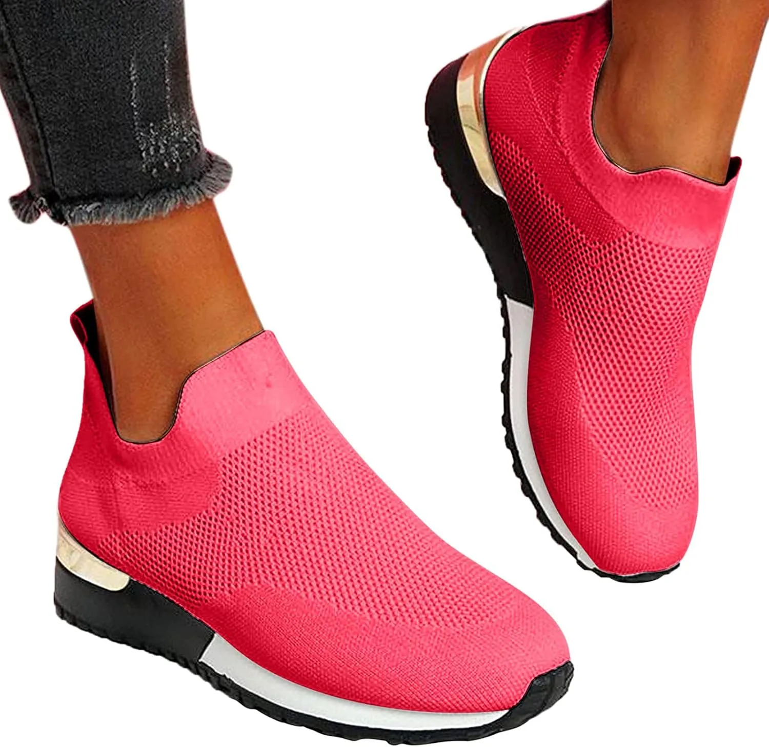 Womens Sneakers Non Slip Work Shoes Women Lightweight Breathable Knit Mesh Sock Flats Fashion Non Slip Workout Shoes for Hike Walk Yoga Dance Outdoors