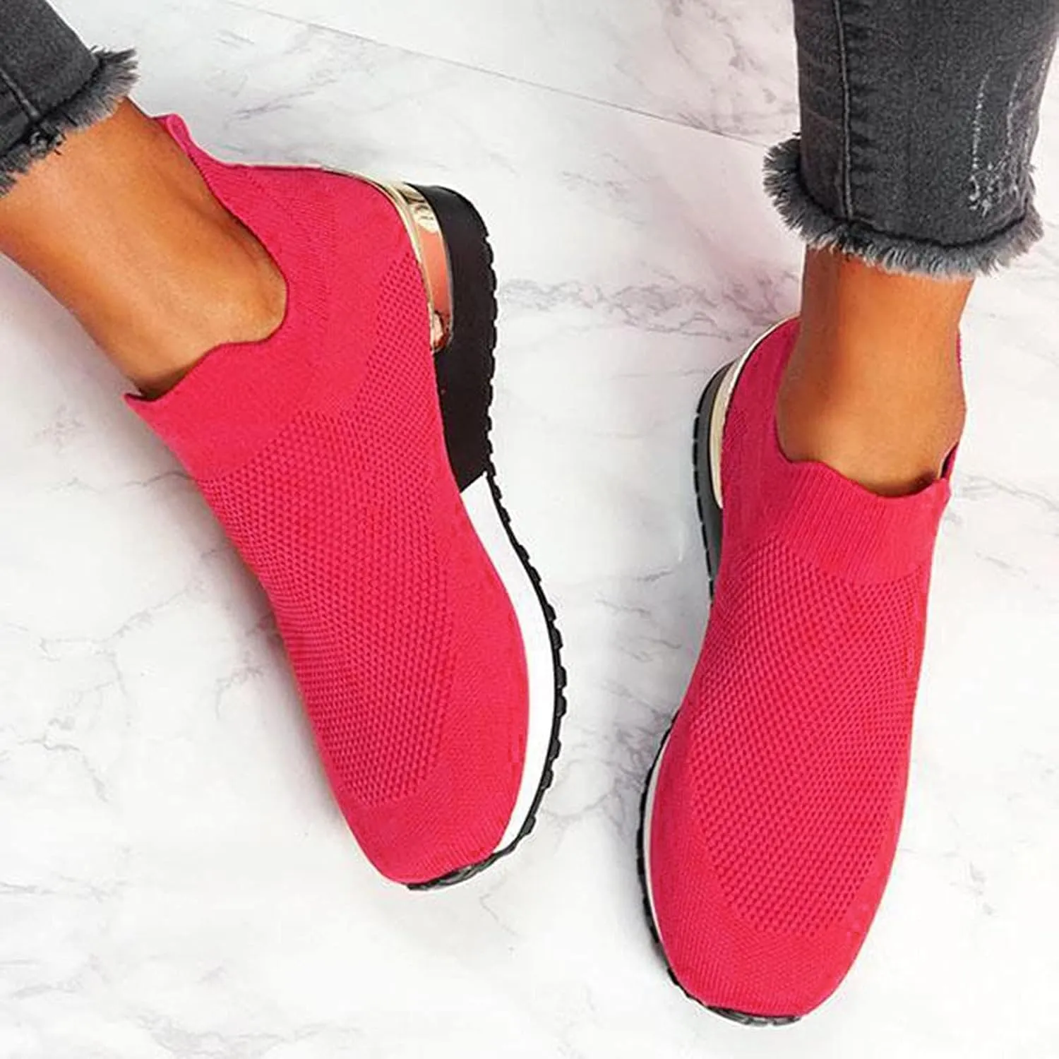 Womens Sneakers Non Slip Work Shoes Women Lightweight Breathable Knit Mesh Sock Flats Fashion Non Slip Workout Shoes for Hike Walk Yoga Dance Outdoors