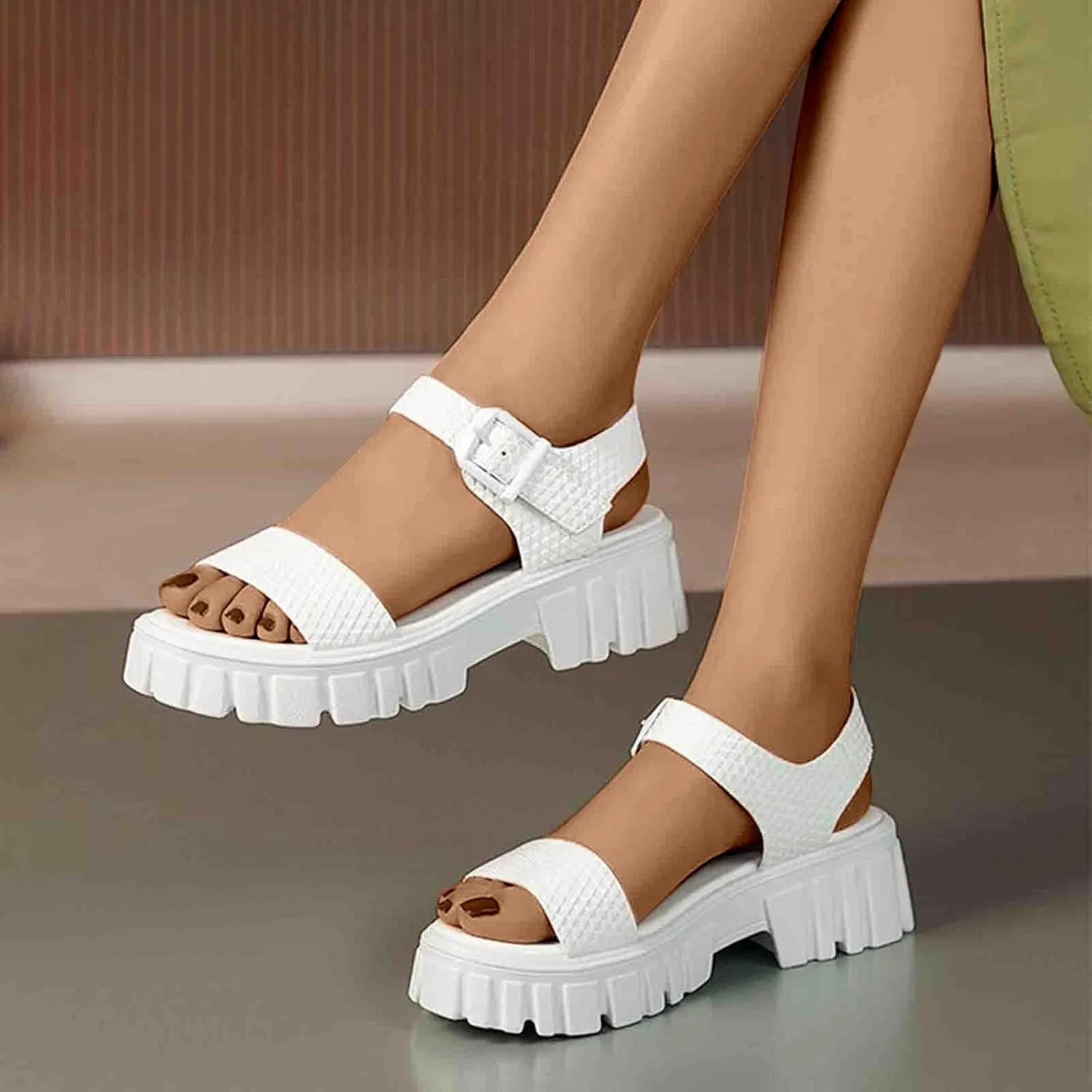 Women's Thick Strappy Chunky Sandal Hook and Eye Solid Platform Shoe Open Toe Slingback Sandals Summer Spring Shoes