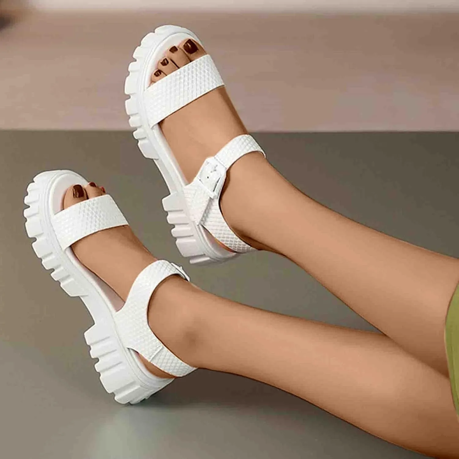 Women's Thick Strappy Chunky Sandal Hook and Eye Solid Platform Shoe Open Toe Slingback Sandals Summer Spring Shoes