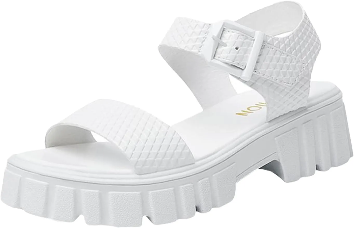 Women's Thick Strappy Chunky Sandal Hook and Eye Solid Platform Shoe Open Toe Slingback Sandals Summer Spring Shoes