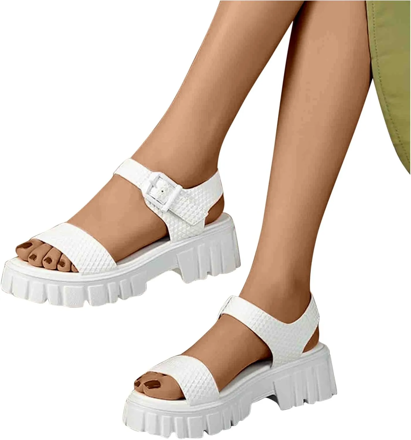 Women's Thick Strappy Chunky Sandal Hook and Eye Solid Platform Shoe Open Toe Slingback Sandals Summer Spring Shoes