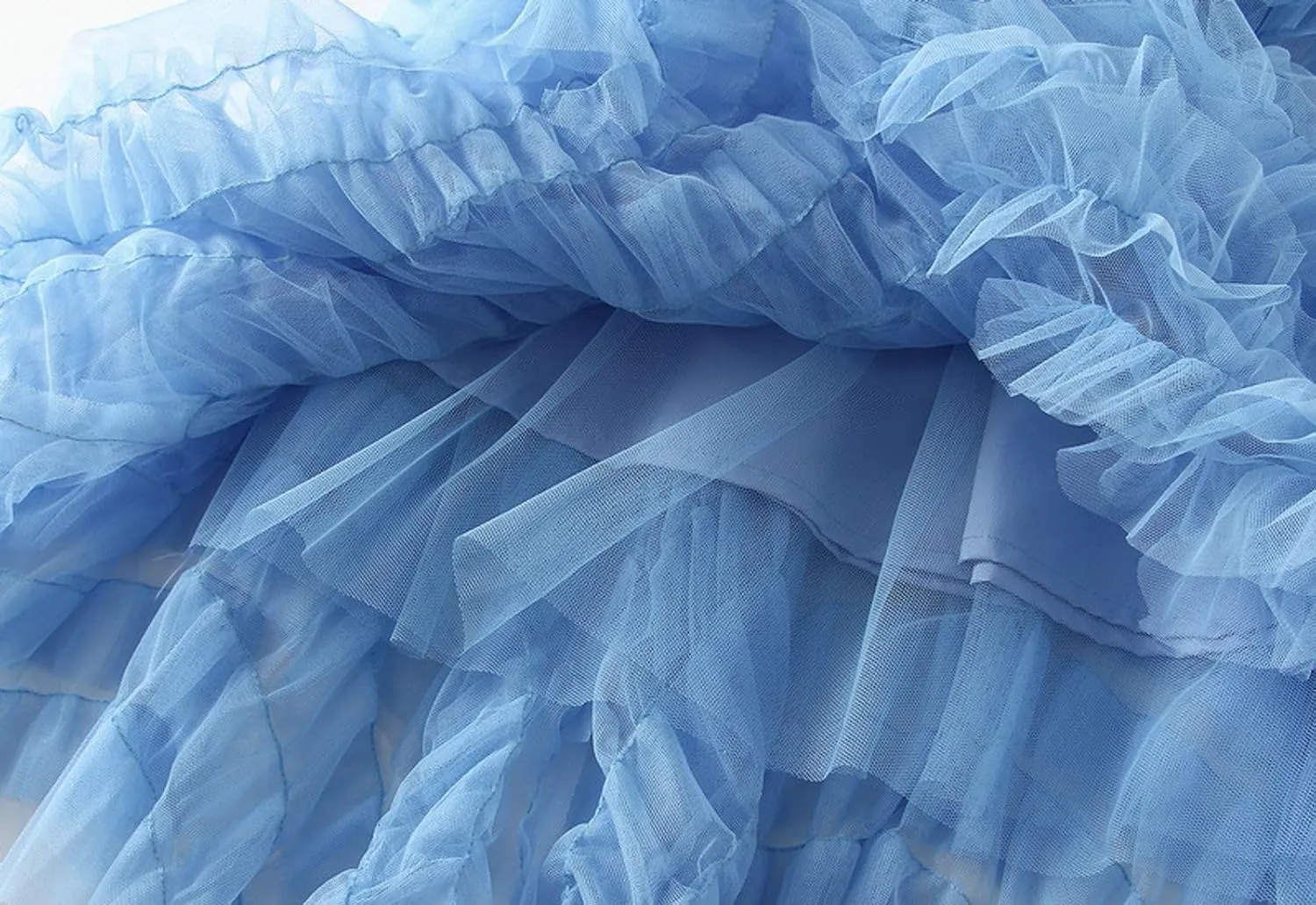 Women's Tulle Skirts Long Fairy Skirt Tiered Ruffles Tutu Puffy Skirt Elastic High Waist A-line Flowy Midi Long Skirt
