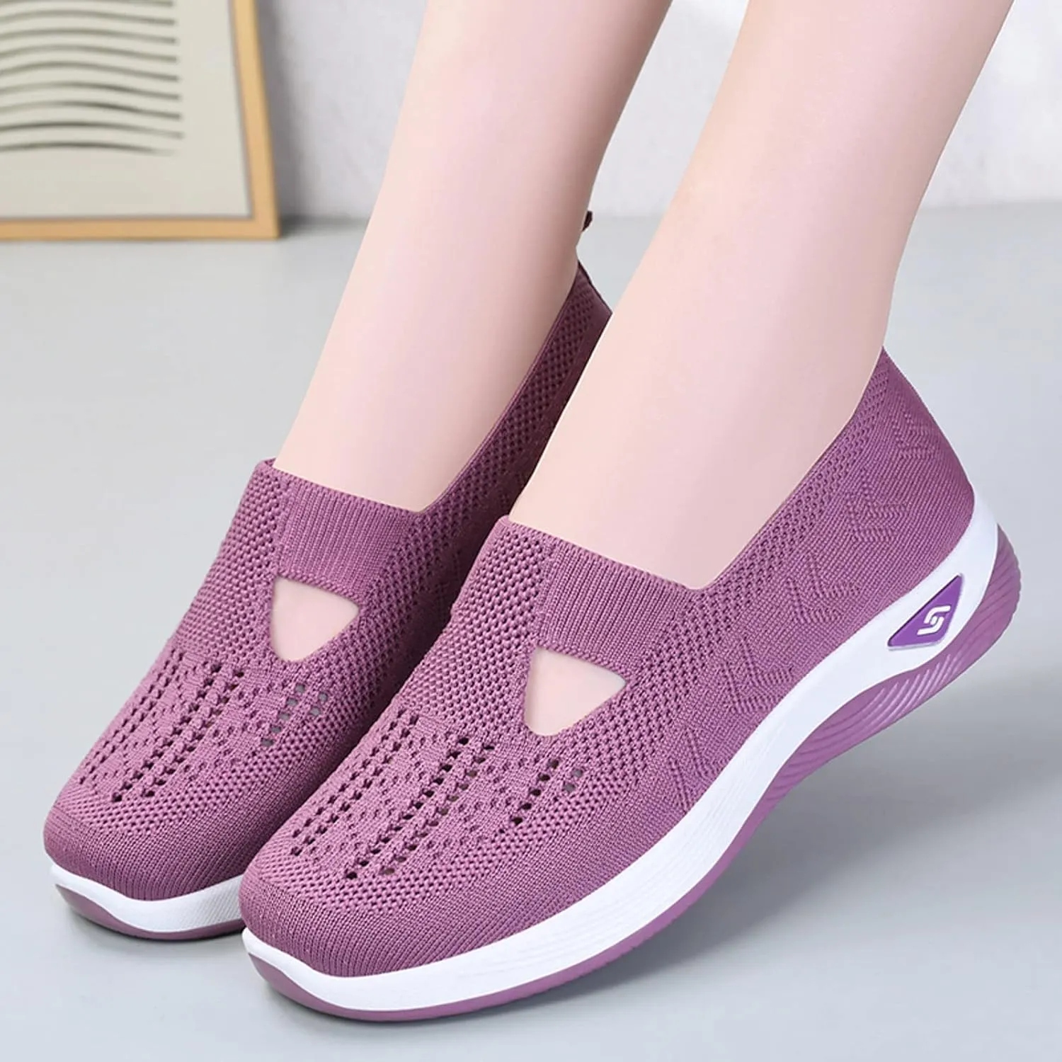 Womens Walking Shoes Sock Sneakers Knit Upper Non Slip Shoes Breathable Lightweight Mesh Platform Athletic Shoes