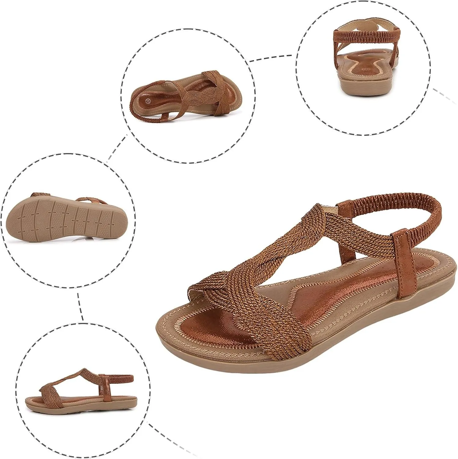 Yoga Mat Comfortable Flat Sandal for Women Dressy Shoes with Hook & Loop Strap Fashion Bow Flats for Women