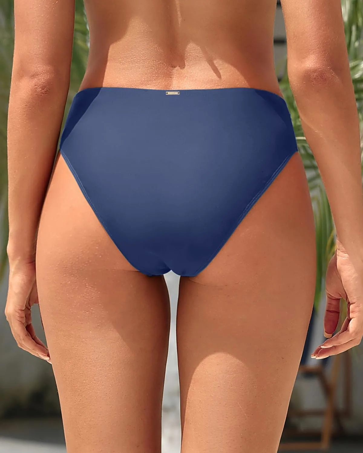 Zmart Women V Cut Cheeky Bikini Bottoms - Mid Waist High Cut Swim Bathing Suit Bottoms V Front Swimsuit