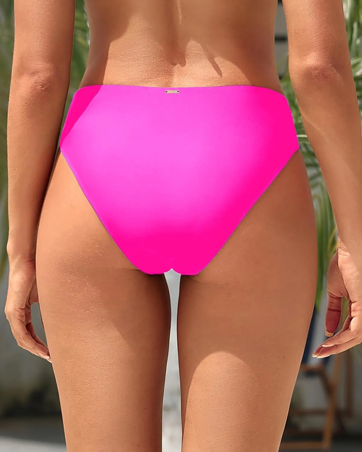 Zmart Women V Cut Cheeky Bikini Bottoms - Mid Waist High Cut Swim Bathing Suit Bottoms V Front Swimsuit